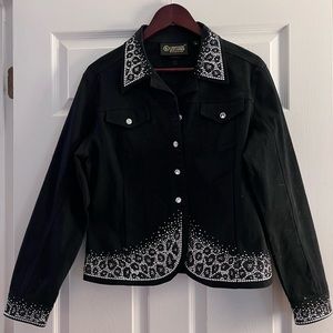 Christine Alexander Black Jean Jacket with Bling!  Size Large $87